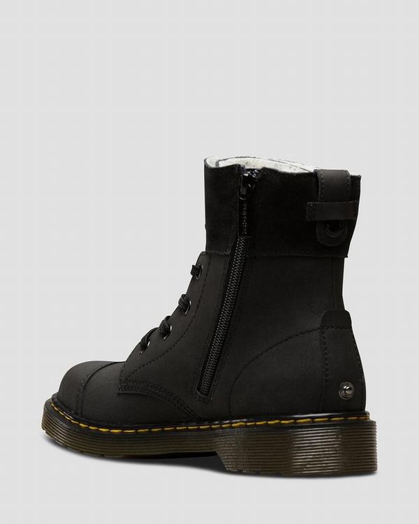 Dr Martens Dětské Kotníkové Boty Youth Fur-lined Aimilita Černé, CZ-382491